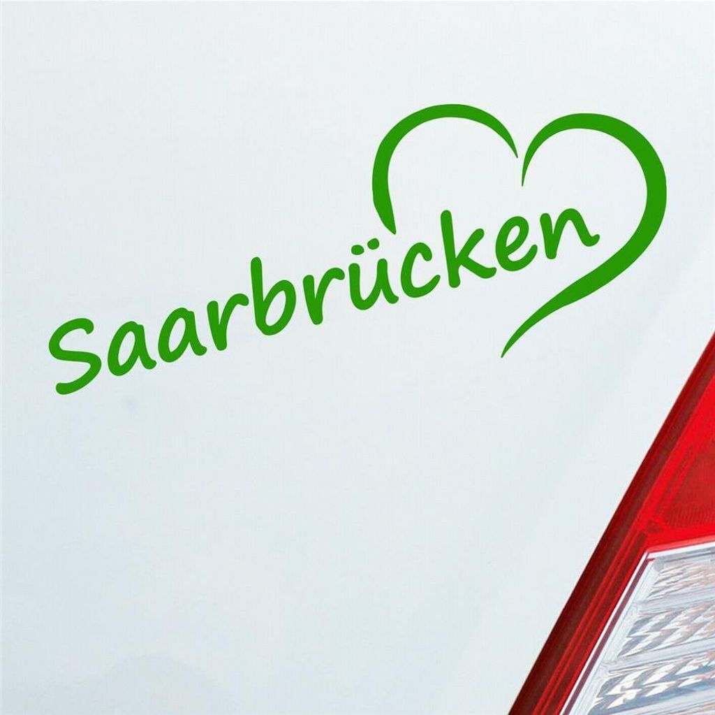 Auto Aufkleber Saarbrücken Herz Stadt City Liebe Love 20x8 cm Hellgrün Sticker Heckscheibenaufkleber