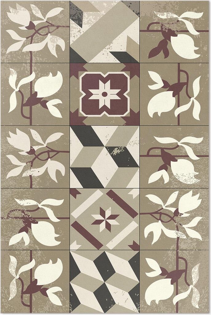 Dekorative Magnolie Fliesen Mosaik – Vinyl Fußmatte – 100x150 cm – Rutschfest, Pflegeleicht & Langlebig