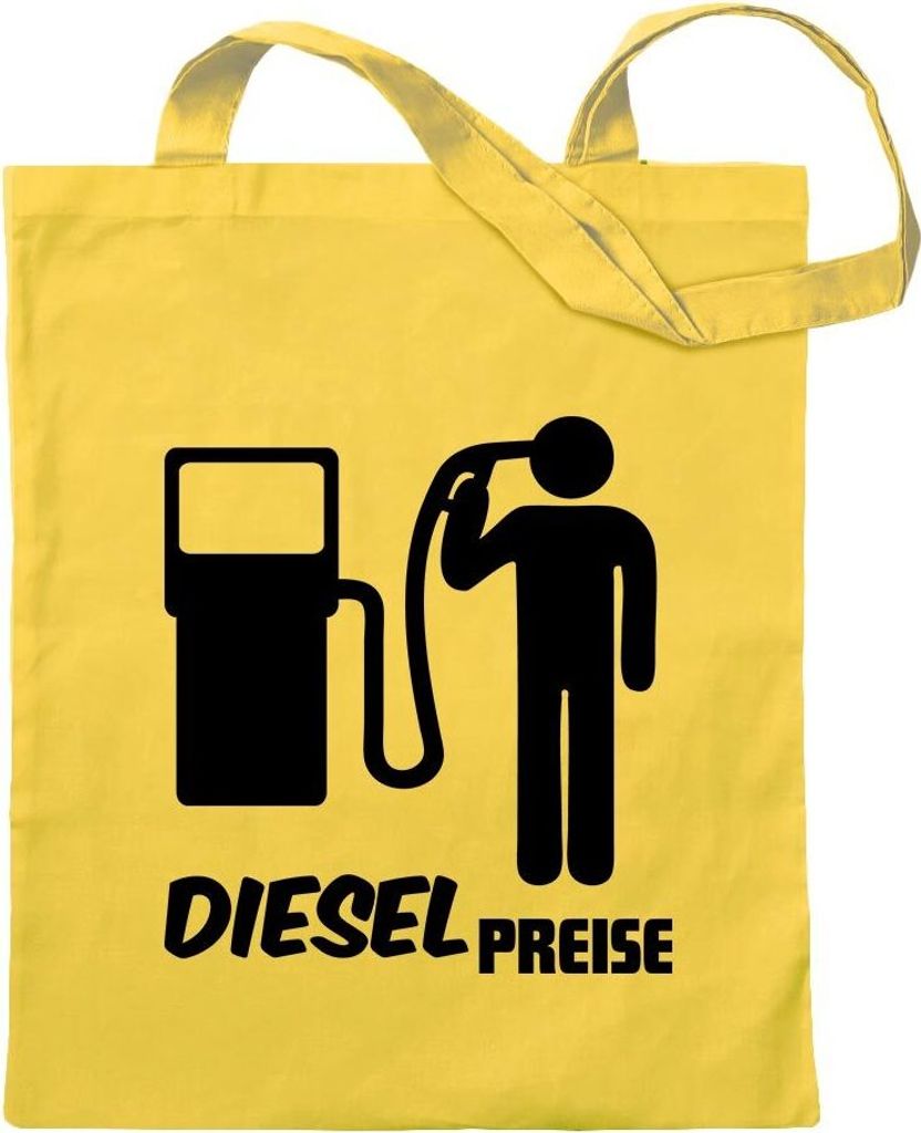 Kiwistar - Baumwolltasche - gelb - Diesel Preise - Tragetasche Stoffbeutel Umhängetasche Langer Henkel