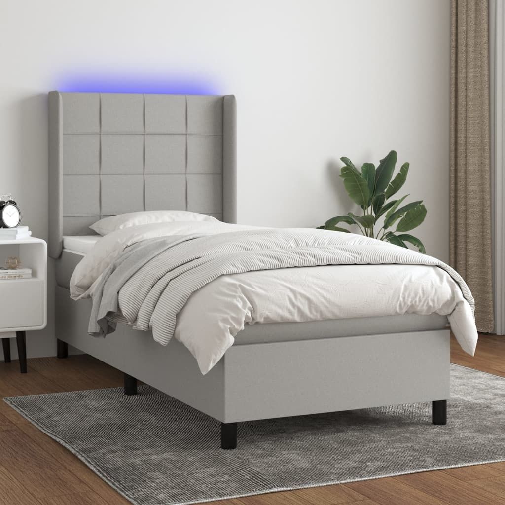 Maison Exclusive - Boxspringbett mit Matratze & LED Hellgrau 90x200 cm Stoff