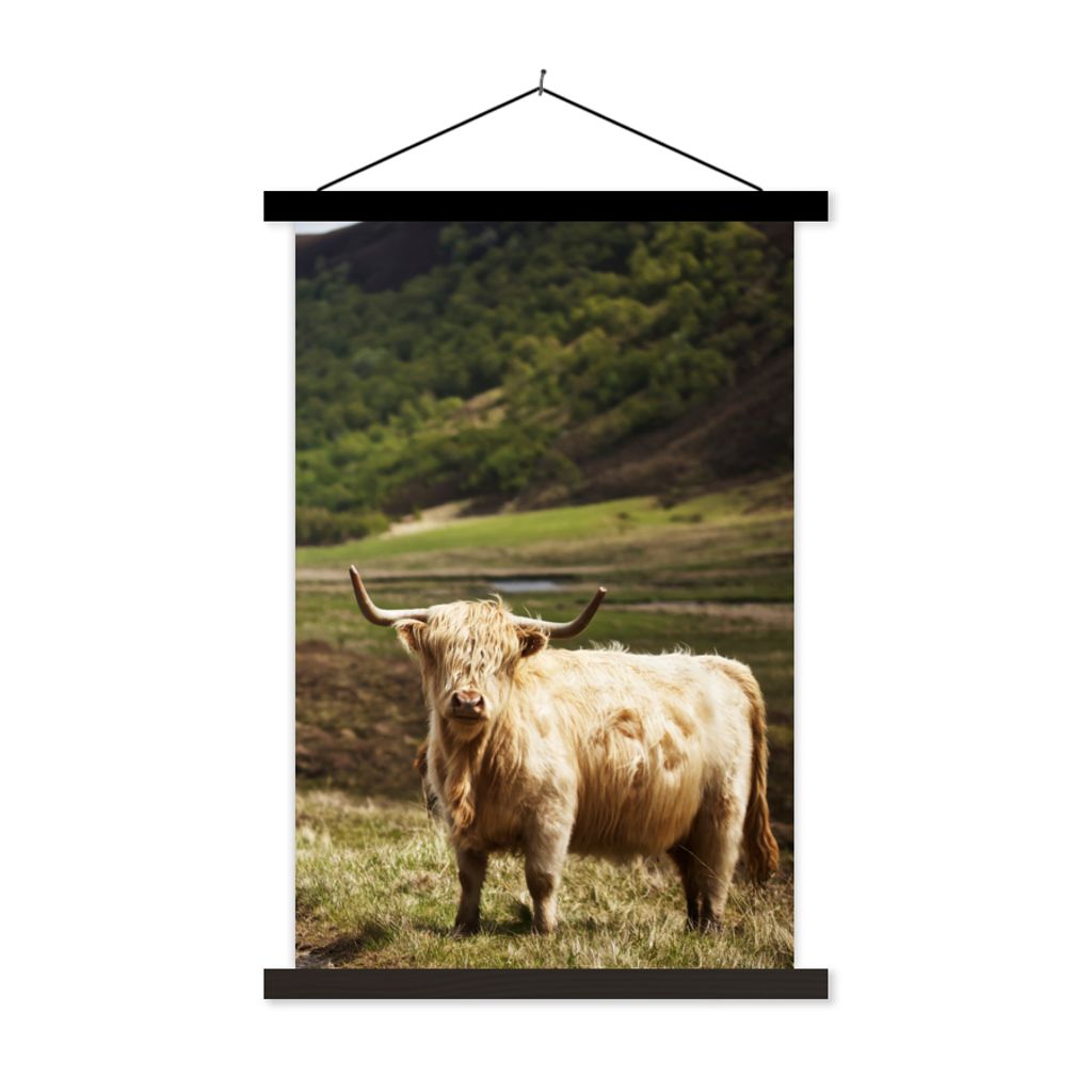 MuchoWow Textilposter Schottische Highlander - Pfad - Wald 40x60 cm mit schwarzem Rahmen - Wanddekorationen