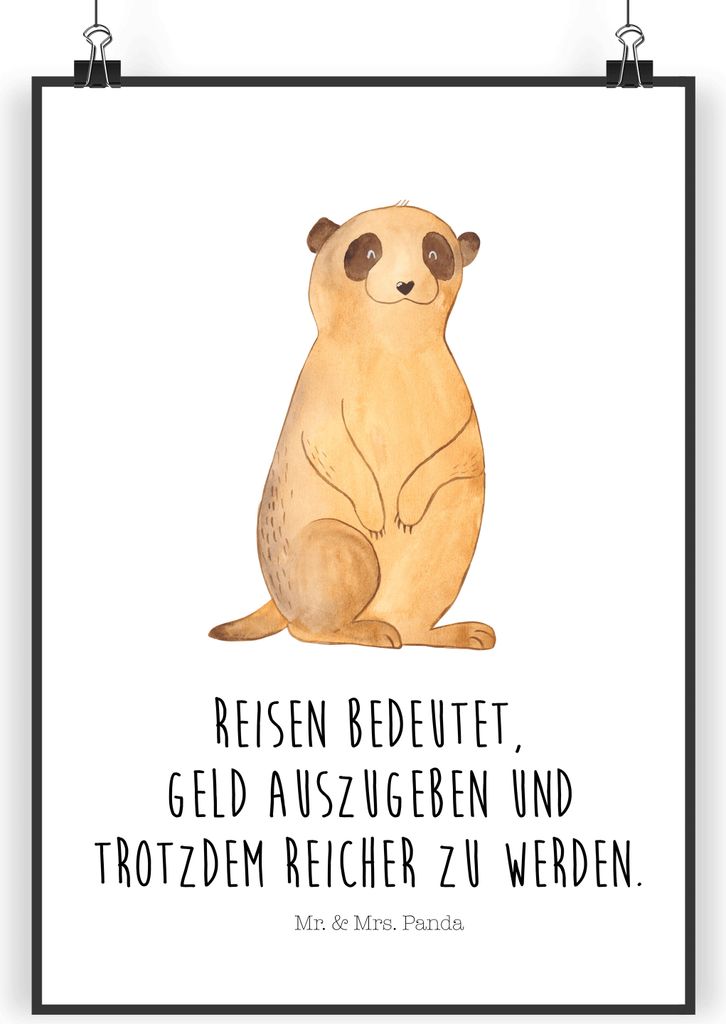 Mr. & Mrs. Panda Bild Erdmännchen DIN A4 - Weiß - Geschenk, Roadtrip, drucke, Afrika, Posterdruck, Plakat, Spruch, Wanddekoration, Traveling, wan...