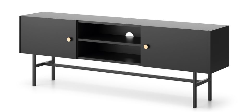AX LIVING TV Bank schwarz Dinley – 155 cm Lowboard glatt & modern