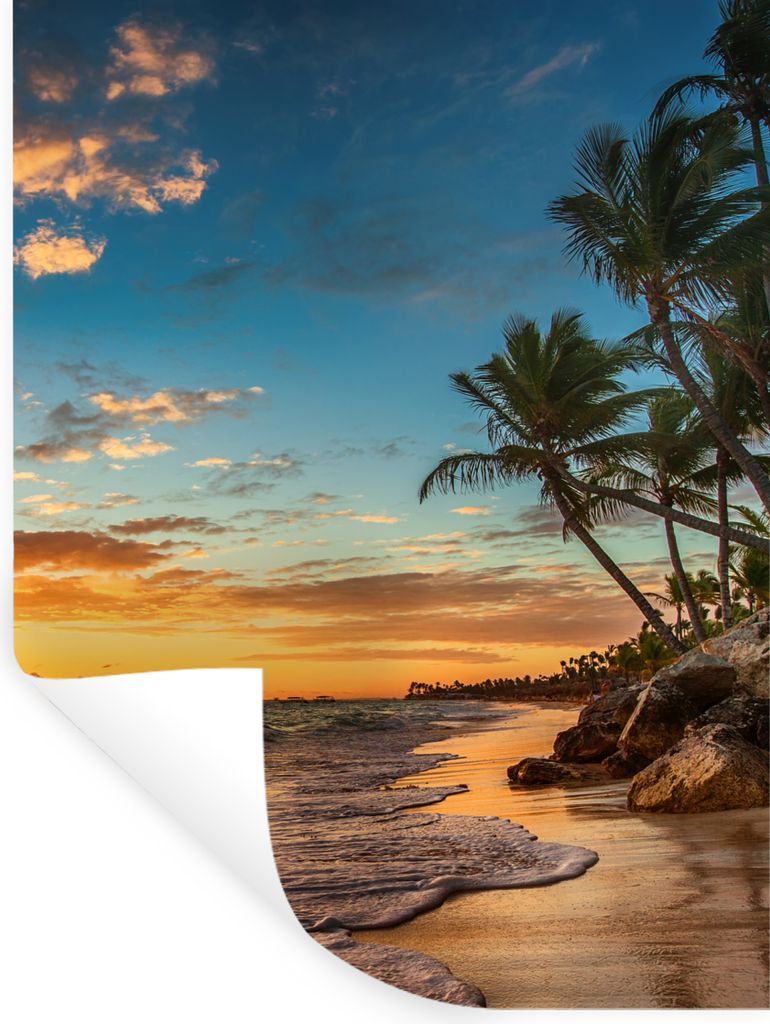 MuchoWow Wandtattoo Wandsticker Wandaufkleber Strand - Sonnenuntergang - Meer - Palme 90x120 cm Selbstklebend und Repositionierbar - Faltenfrei