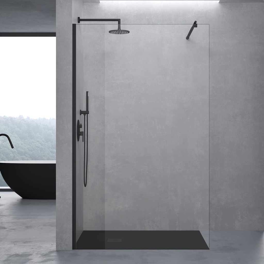 doporro Luxus Duschwand für Dusche Duschabtrennung 60x200cm Schwarz Walk-In Dusche 8mm ESG-Sicherheitsglas Klarglas inkl. Nanobeschichtung Bremen01K