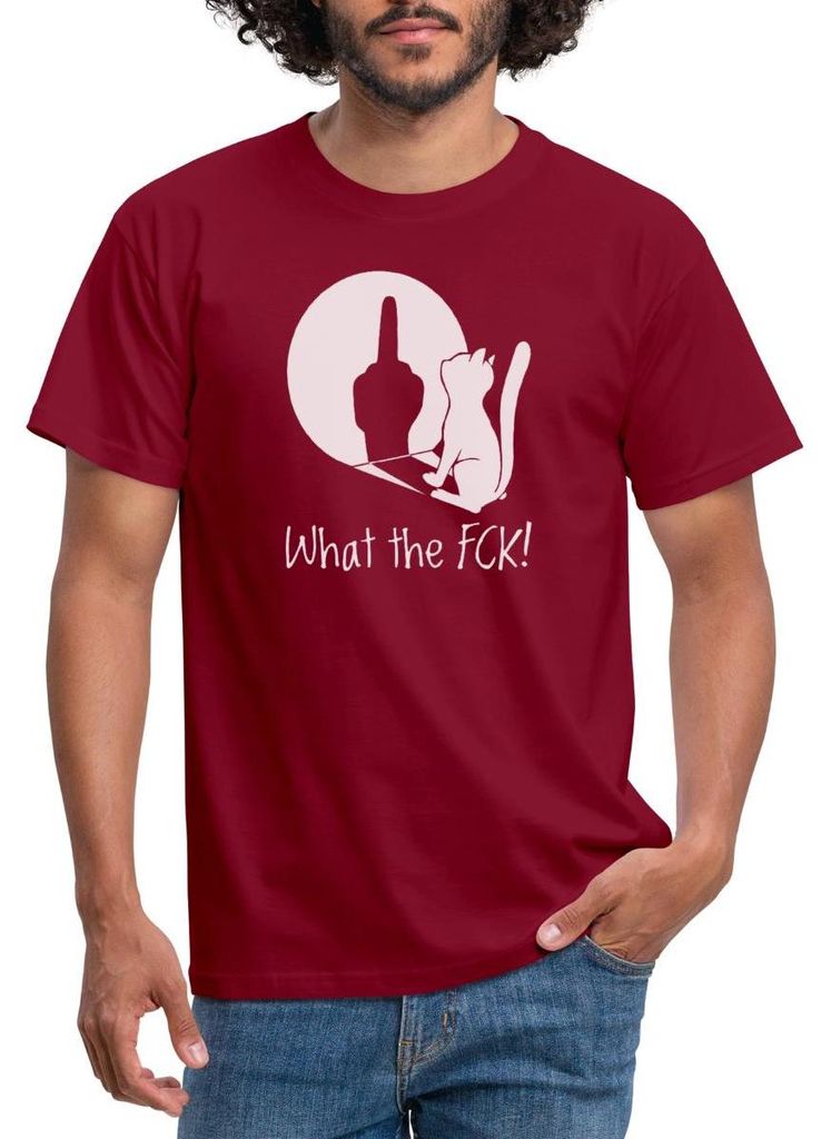 Spreadshirt What The Fck | Freche Katze Mit Attitude Männer T-Shirt, L, Ziegelrot