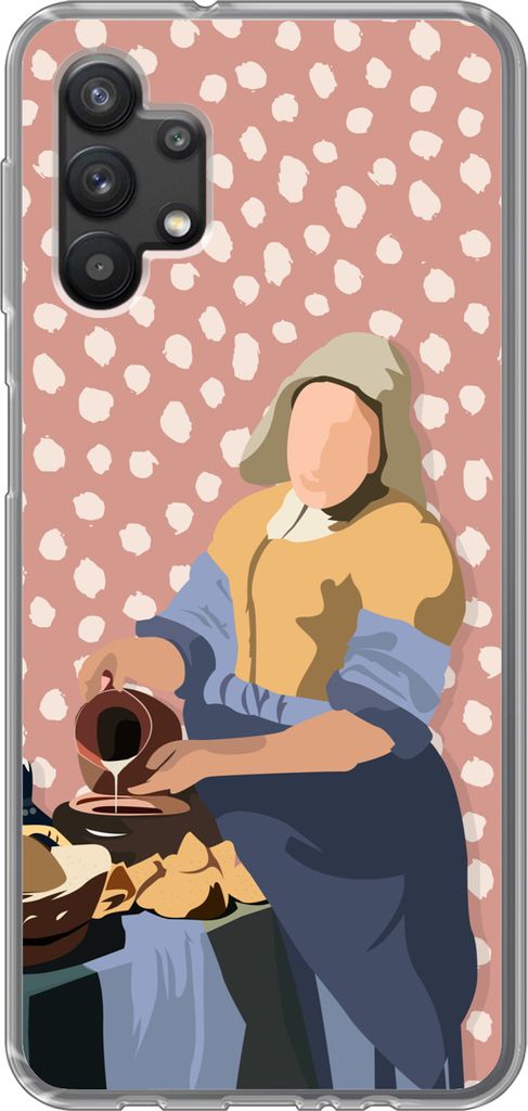 MuchoWow Handyhülle Schutzhülle Hülle für Telefoonhoesje Samsung Galaxy A32 5G Pastell - Milchmädchen - Polka dots - Alte Meister Silikon So...