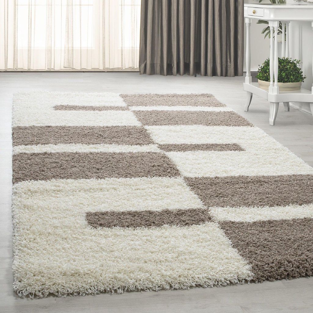 Homebyhome Hochflor Teppich Shaggy, Kariertes Design, Flauschig & Weich für Wohnzimmer Grösse 120x170 cm