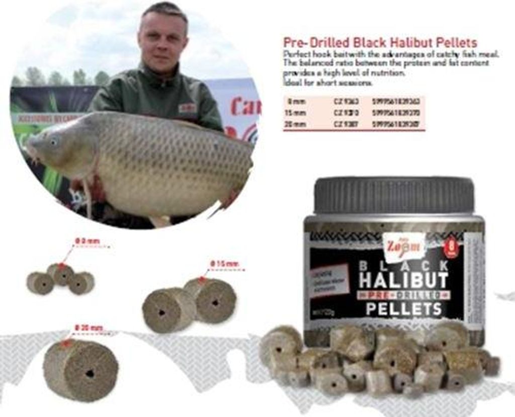 Karpfen Zoom Pellets mit Loch Black Halibut Pellets 120g CZ9387