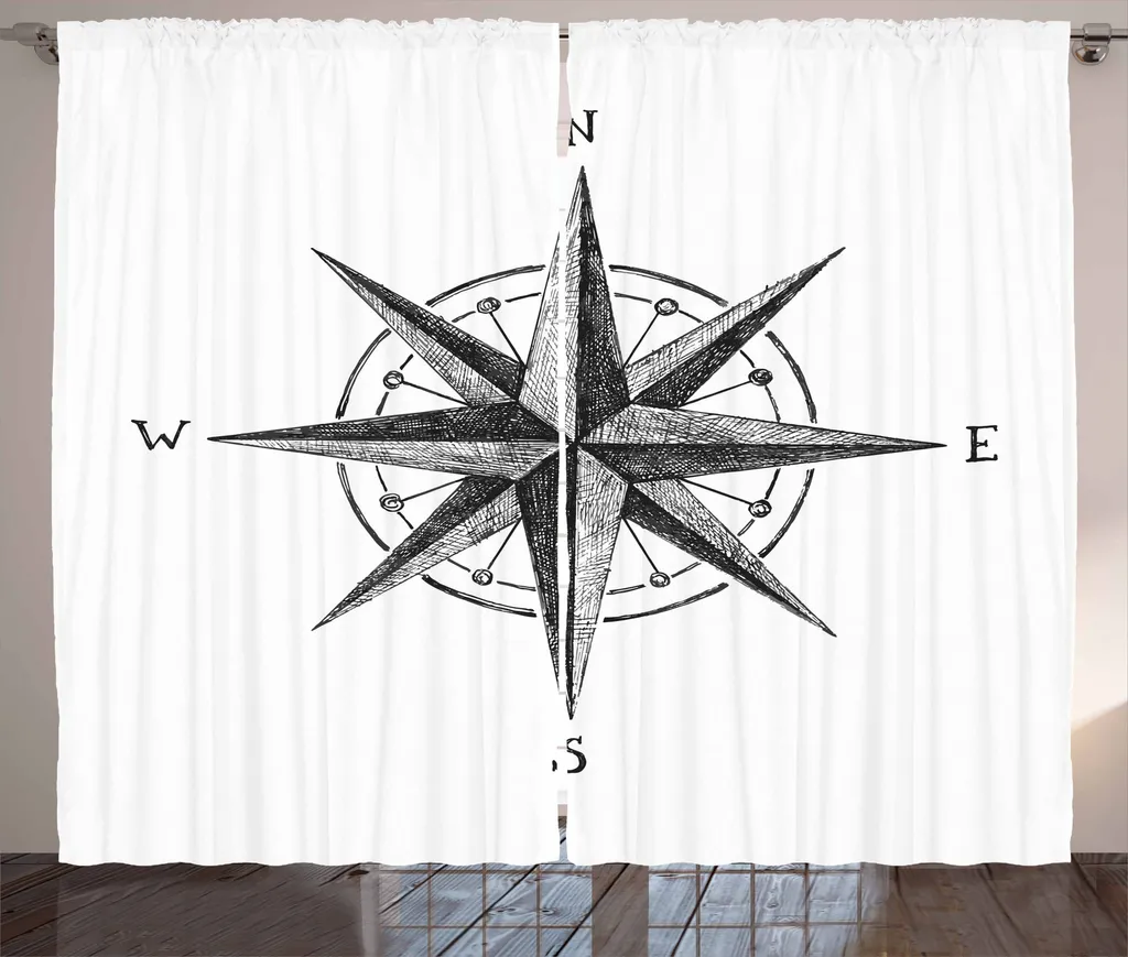 Rideau grande largeur motif navigation rustique boussole et voiles 280cm