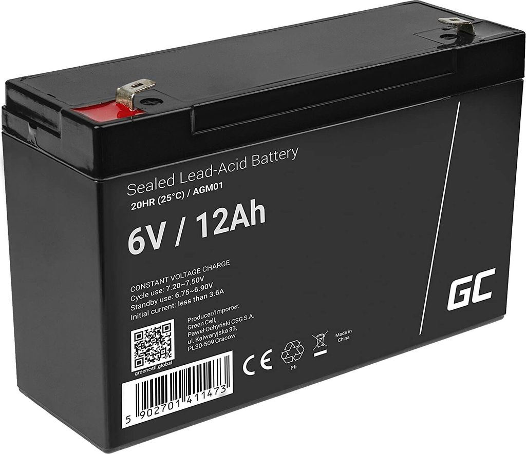 Green Cell AGM 6V 12Ah Akku VRLA Blei-Batterie Bleiakku Ersatzakku Gelakku Akkubatterie Zyklenfest Unbemannt Spielzeug | Elektro Spielzeug| Alarm...