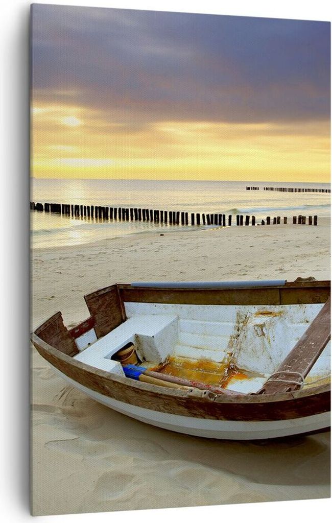 Bild auf Leinwand - Leinwandbild - Einteilig - Strand Boot Ostsee Sommer - 80x120cm - Wand Bild - Wanddeko - Wandbilder - Leinwanddruck - Wanddekor...