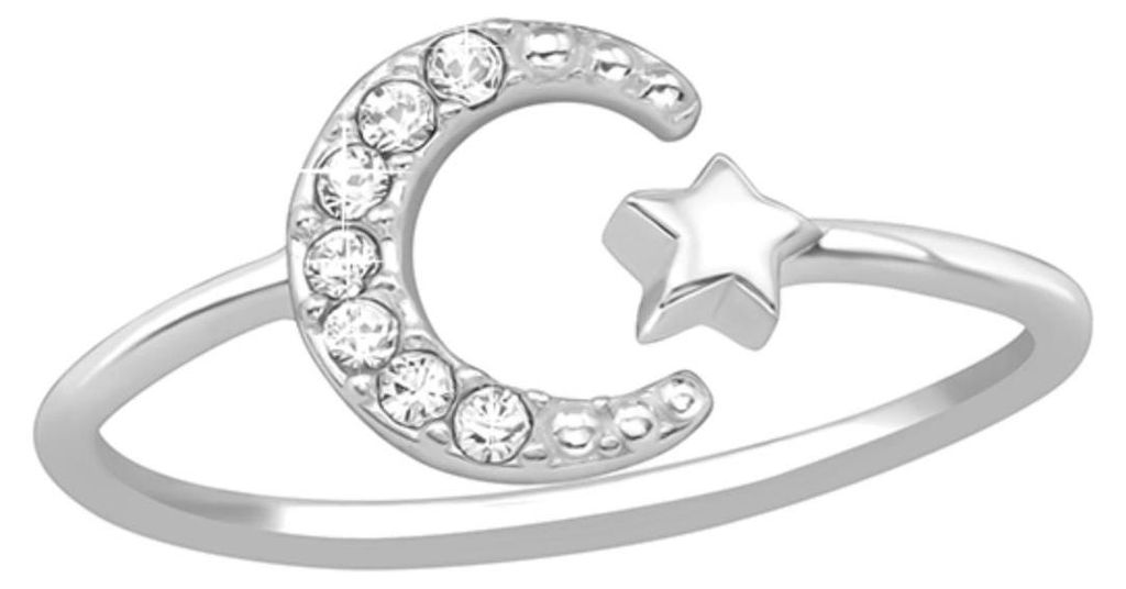 Mond und Stern Ring 925 Silber mit Zirkonia 52 (16.5 mm Ø) Produktbild 