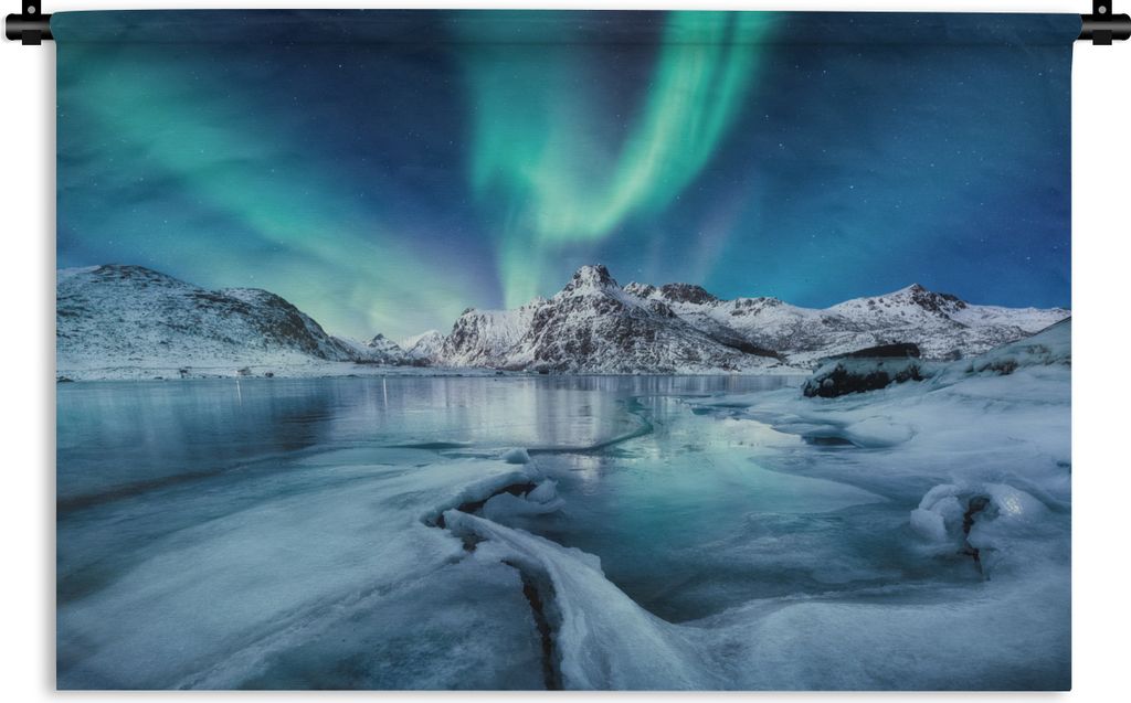 MuchoWow Wandteppich Wandbehang Nordlichter - Schnee - Eis - Norwegen 60x40 cm Tapisserie Dekoration Wandtuch - Wanddekorationen
