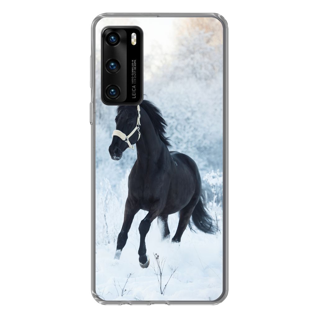 MuchoWow Handyhülle Schutzhülle Hülle für Huawei P40 Pferd - Schnee - Wald Silikon Softcase Handy Hülle - Handytasche
