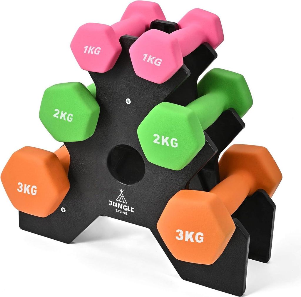 Neopren-Hanteln für Frauen und Männer - Arm Pilates Set 1KG 2KG 3KG Paar 12KG Set mit Ständer