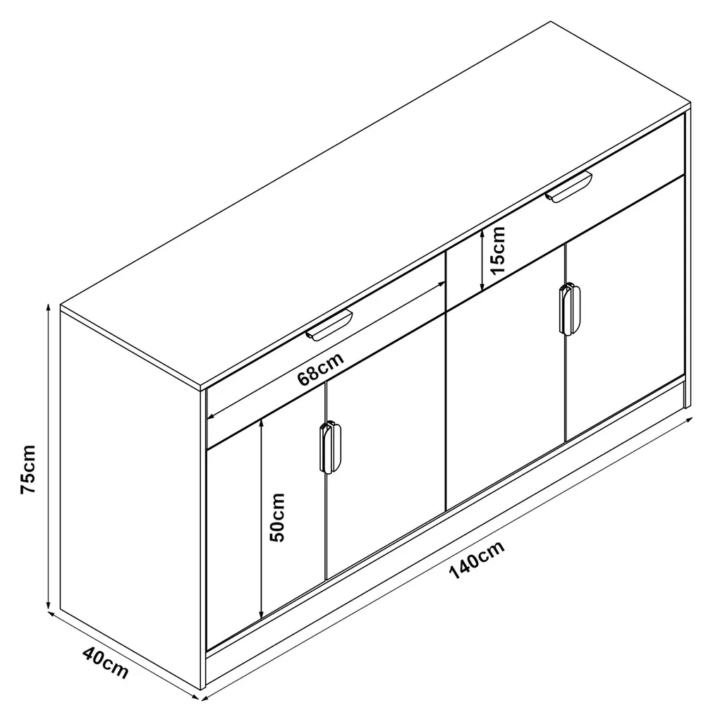 Meuble Buffet 140cm en MDF Chêne - Finition Robuste et Design Scandinave