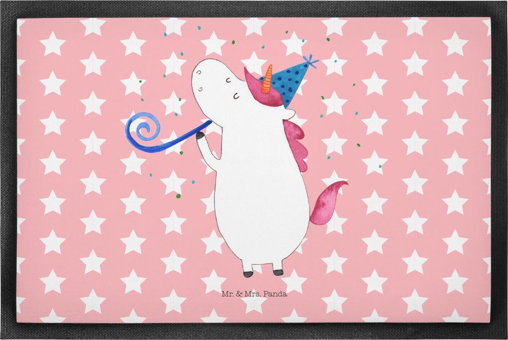 Mr. & Mrs. Panda Schmutzmatte Einhorn Party 50 x 75 cm - Rot Pastell - Geschenk, Schmutzfangmatte, Bodenvorleger, Unicorn, Fest, Einhörner, Schmut...