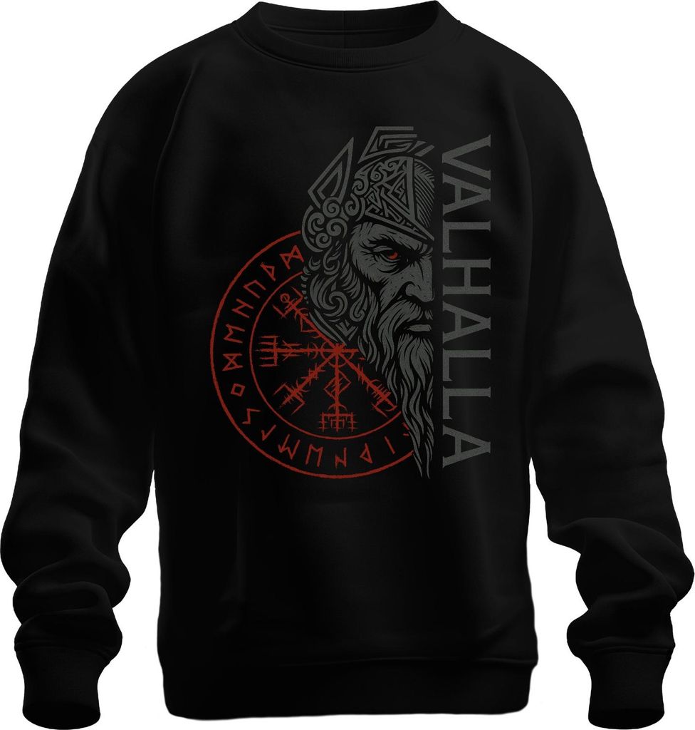 Valhalla Wikinger Norse Mythologie Vegvisir Runen Odin Geschenk Uni Sweatshirt Pullover, Schwarz, 3XL
