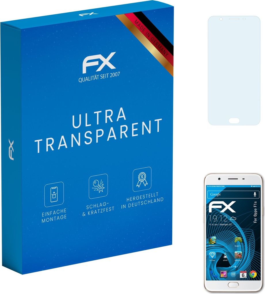 atFoliX FX-Clear 3x Schutzfolie kompatibel mit Oppo F1s Displayschutzfolie