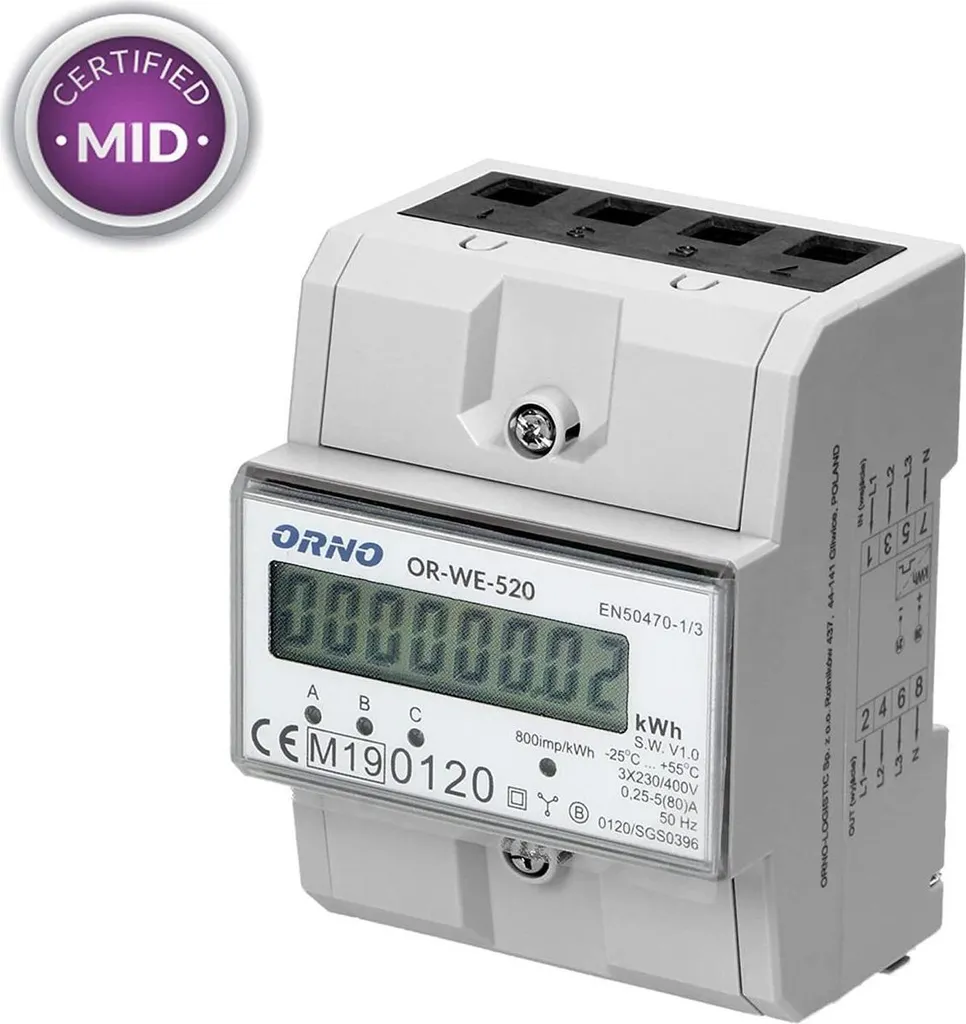 Compteur électrique triphasé 80A MID 3 modules rail DIN TH-35mm précis - 8