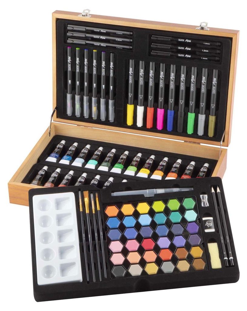 Coffret à dessin de luxe en bois - 92 pièces Image du produit 