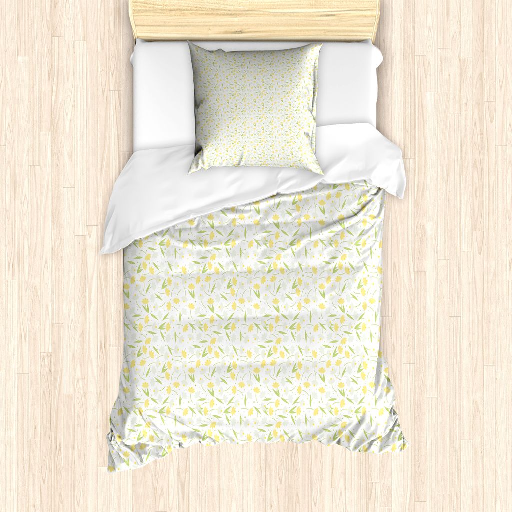 ABAKUHAUS Blumen Bettbezug Set für Einzelbetten, Narcissus und Punkt-Muster, Milbensicher Allergiker geeignet mit Kissenbezug, 135 cm x 200 cm - 8...