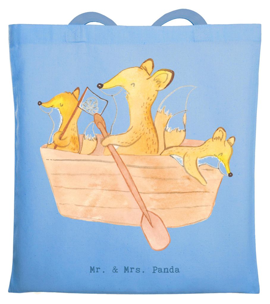 Mr. & Mrs. Panda Einkaufstasche Fuchs Kanufahren - Sky Blue - Geschenk, Stoffbeutel, Kanu Schule, canvas tasche, Jutebeutel, Kanuverleih, fahren, B...
