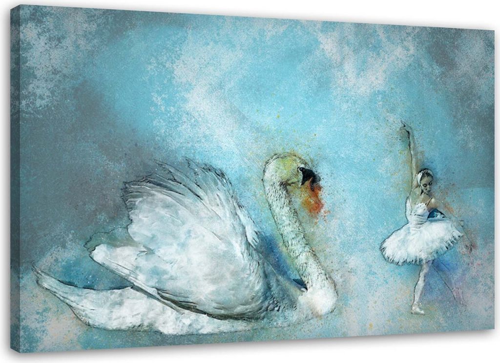 Leinwandbild schwan und ballerina 90x60 cm Feeby blau wandbild bereit zum aufhängen