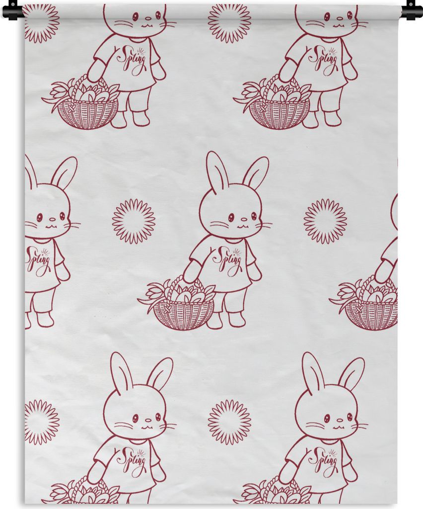 MuchoWow Wandteppich Wandbehang Kaninchen - Muster - Tiere - Cartoon 60x80 cm Tapisserie Dekoration Wandtuch - Decke - Wandtücher - Wohne