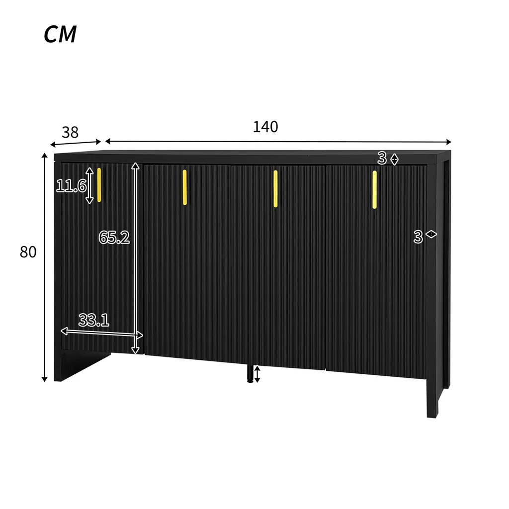 Buffet Noir 4 Portes : Solution de Rangement Gain de Place pour Salon Noir - 5