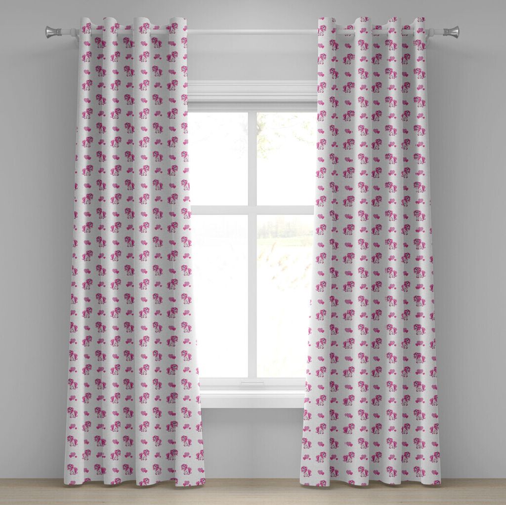 ABAKUHAUS Liebe Ösenvorhang, Rosa Herzen und magische Pony Horse Kinder Mädchen Design Märchen Spielzeug Tier Cartoon, Dekorative 2-Panel-Fenste...