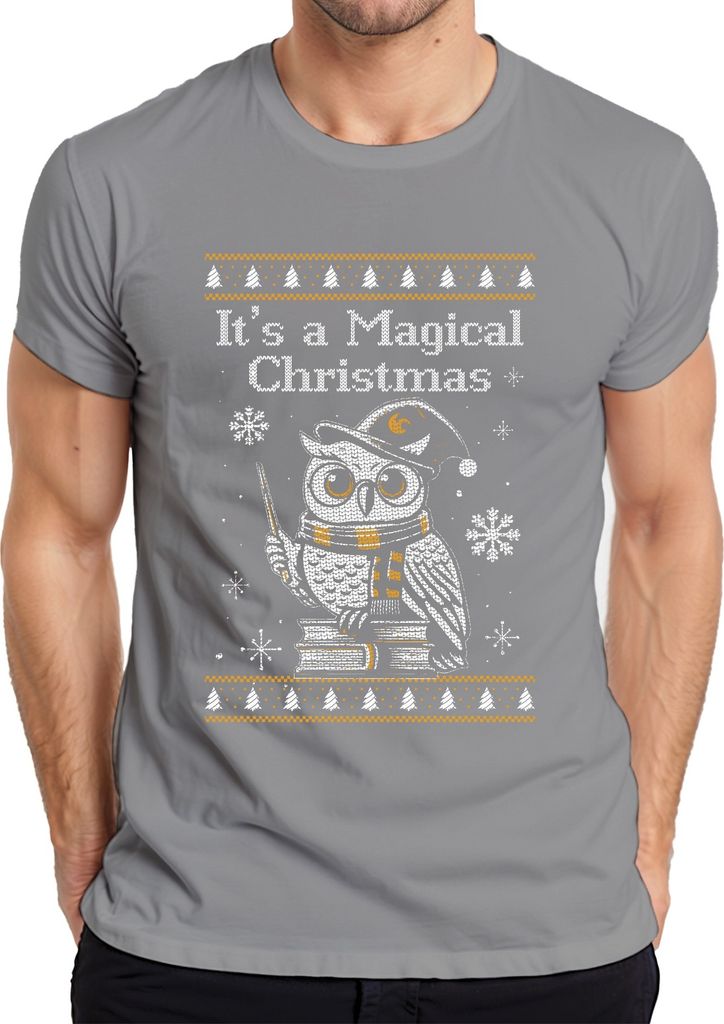 It's a Magical Christmas Eule Zauberei - Weihnachten Weihnachtsgeschenk Christmas Herren T-Shirt, Grau, M