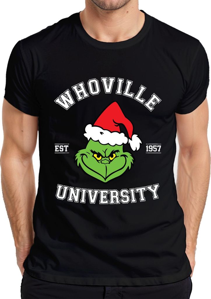 WHOVILLE UNIVERSITY Grinch Weihnachten Lustig Geschenk 1957 Retro Herren T-Shirt, Schwarz, XL