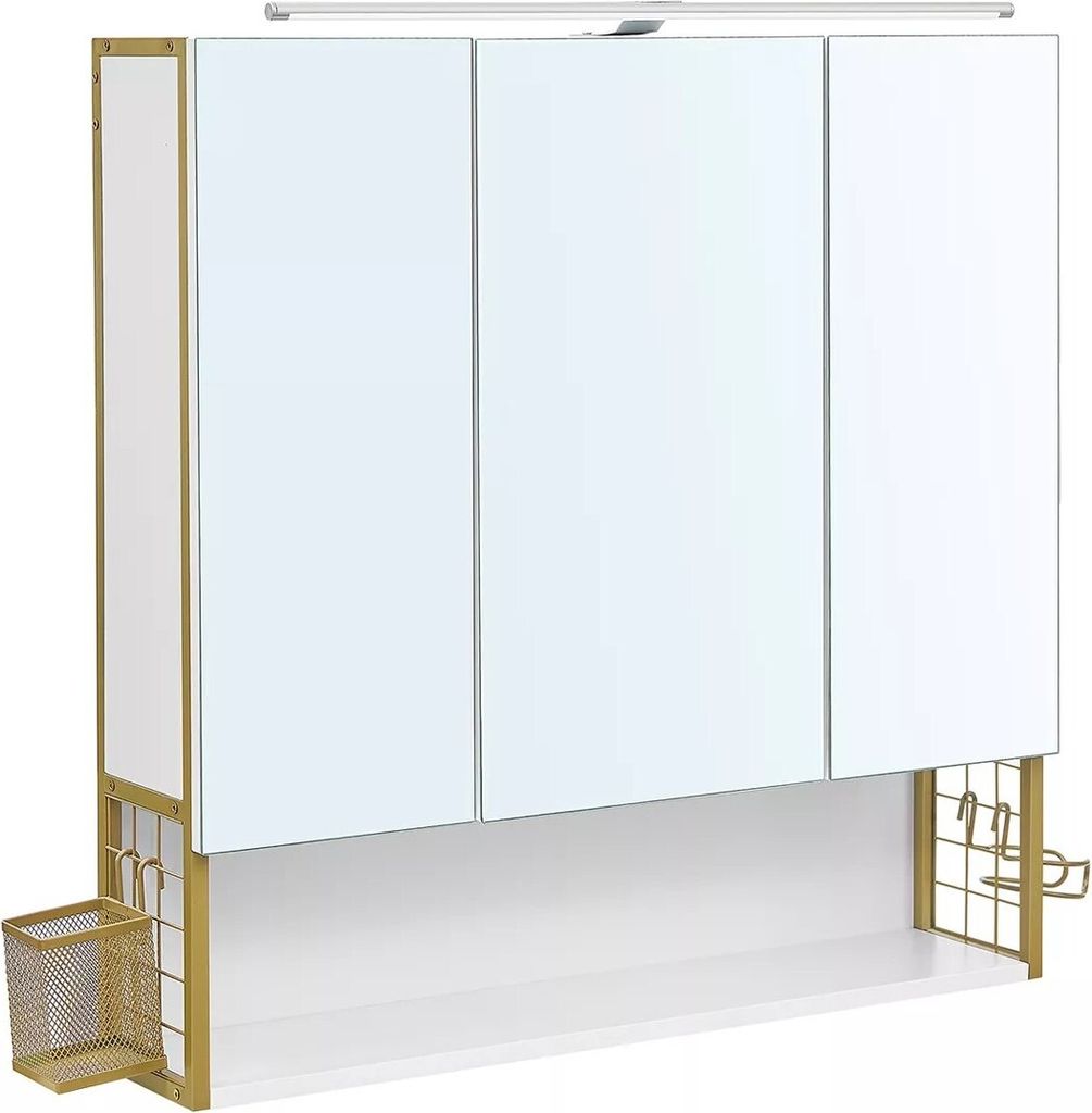 In And OutdoorMatch Badschrank Felicity - Spiegelschrank - mit Beleuchtung - höhenverstellbare Ablageebene - Doppeltür - modern - weiß-gold