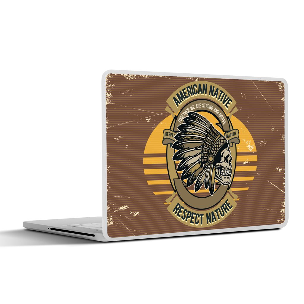 MuchoWow Laptop Aufkleber Sticker Cover Mannshöhle - Indianerformschnitt - Schädel - Vintage 36.5x27.5 cm - Laptop-Sticker