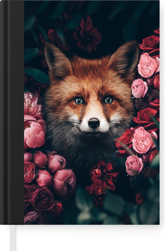 MuchoWow Notizbuch Tagebuch Haushaltsbuch Notebook A5 Fuchs - Blumen - Tiere - Notizblock - Notizheft - Notebook - Schreibblock - Papier