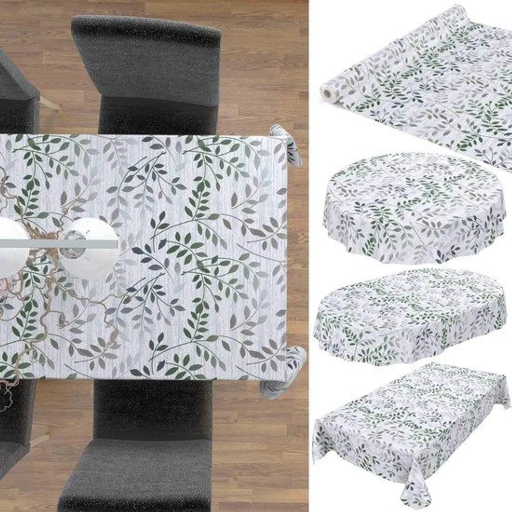 Nappe protège-table ovale imperméable vert argenté 180x140 cm lavable