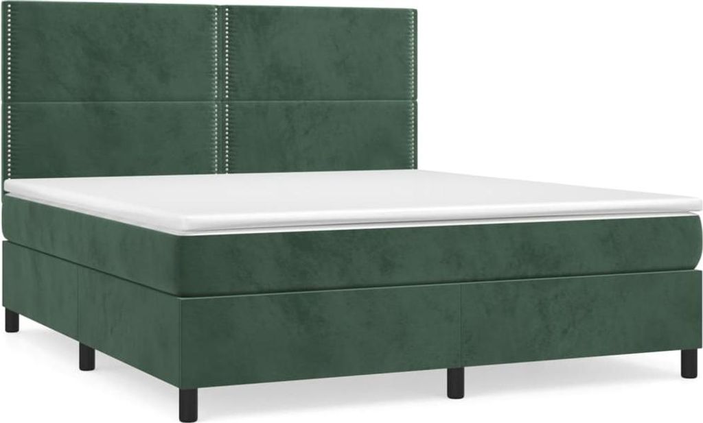 vidaXL Boxspringbett mit Matratze Dunkelgrün 180x200 cm Samt