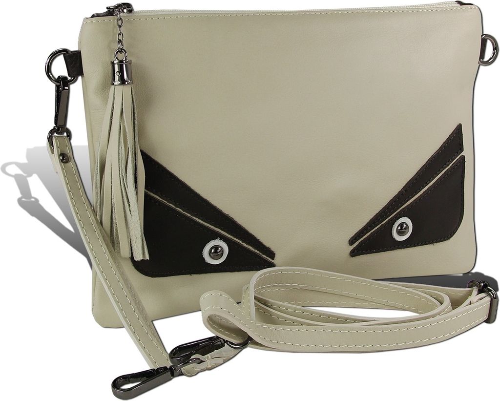 Handgelenktasche beige weiß schwarz Toscanto Tasche Leder D2OTT805UW