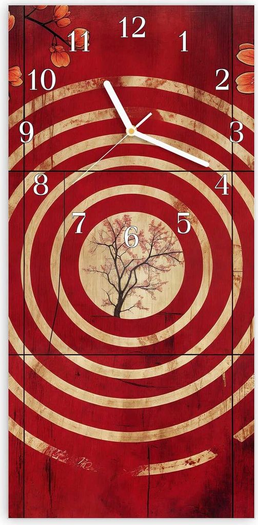 Wanduhr aus Glas mit Motiv Blumenmuster Kreise- 30 x 60 cm - inkl. Aufhängesystem
