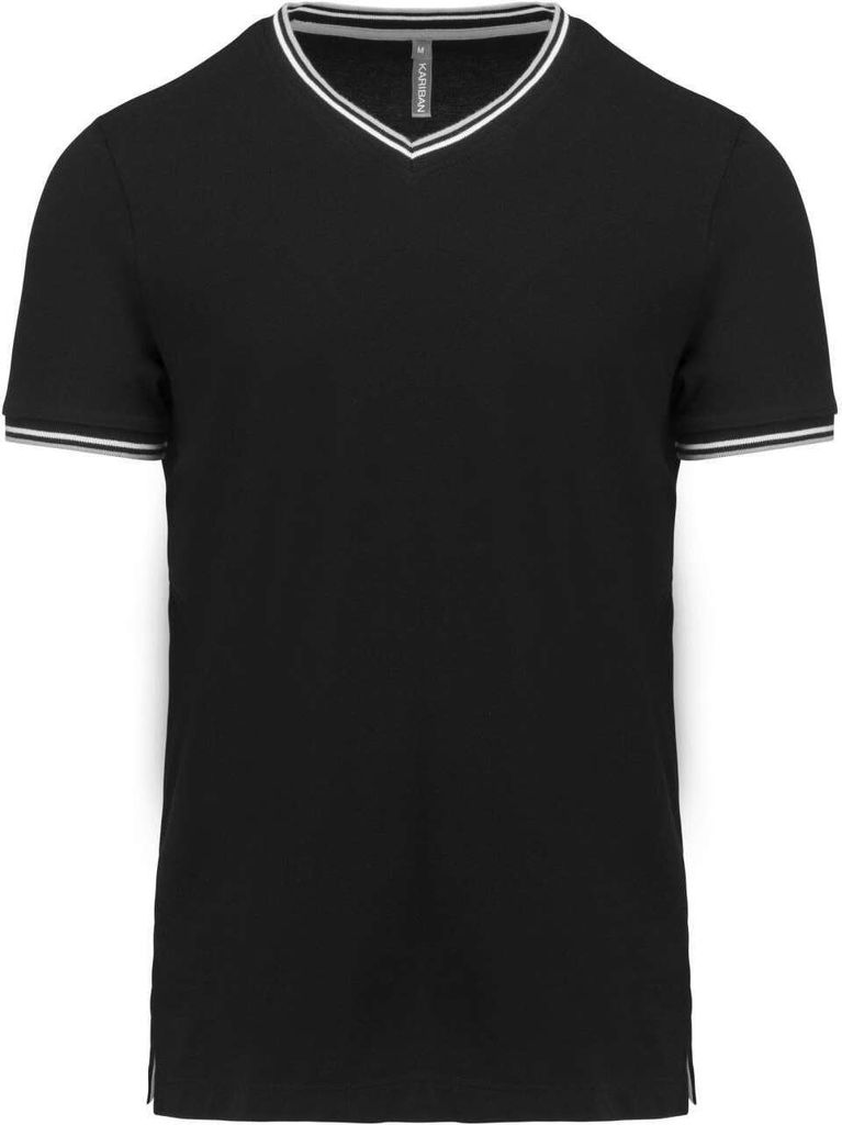 Kariban Herren T-Shirt Pique Poloshirt Work Golf Shirt V-Neck Kurzarm, Größe:S, Farbe:Black/Light Grey/White