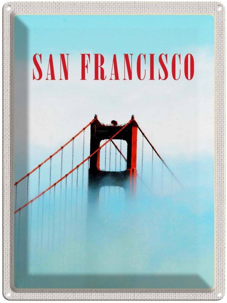 vianmo Blechschild 40x30 cm San Francisco USA Urlaub Brücke Himmel blau Bildmotiv Reisemotiv Abenteuer Reisen Amerika