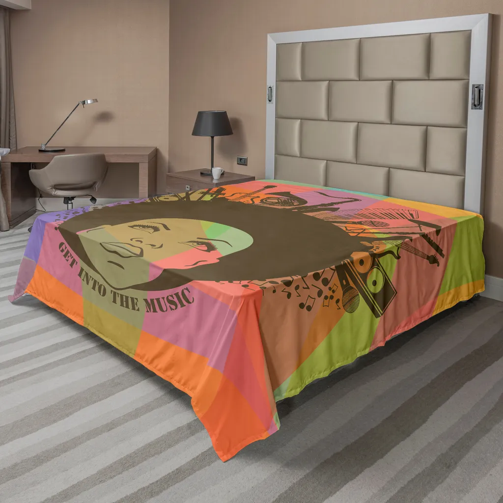 Drap Plat Décoratif Motif Musique et Portrait Afro 260x228 Multicolore