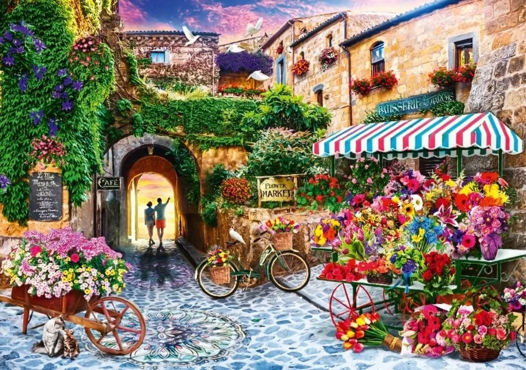 Puzzle 1000 pièces L'Oiseau Bleu Marché aux Fleurs - Motif Coloré