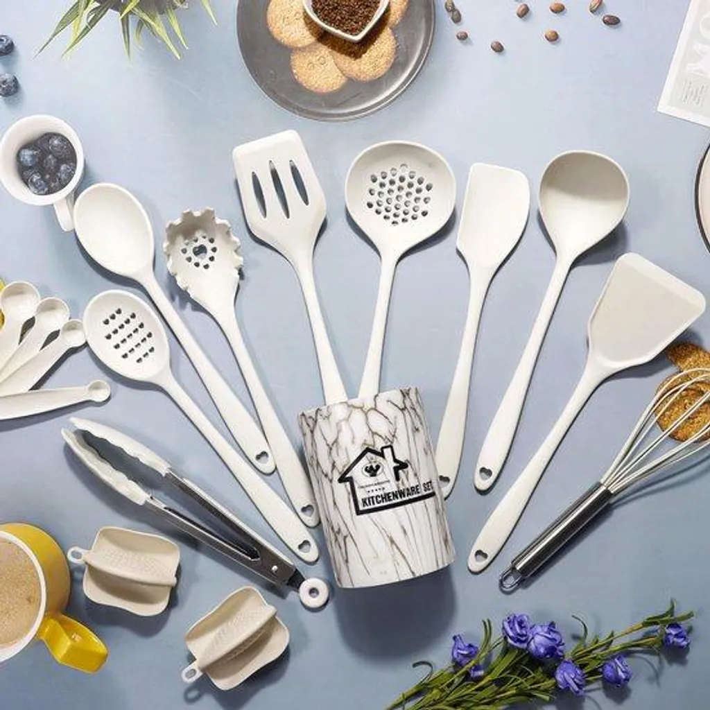 Kit ustensiles de cuisine silicone blanc pour cuisson et pâtisserie