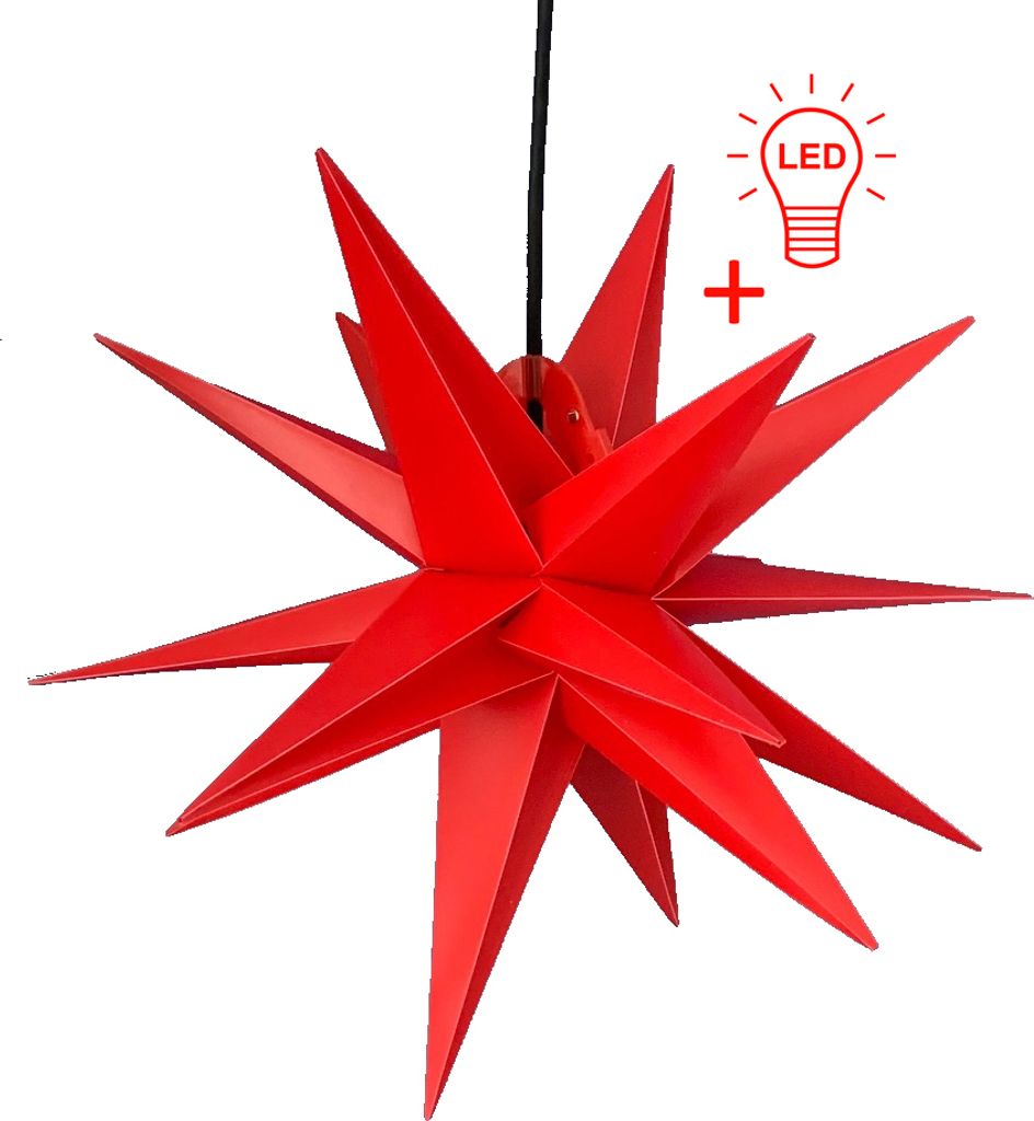 LED Weihnachtsstern 3D ROT 55 cm INKL. LED-LEUCHTMITTEL (auswechselbar) Faltstern Außenstern Adventsstern wetterfest für außen und innen 4m Kabel