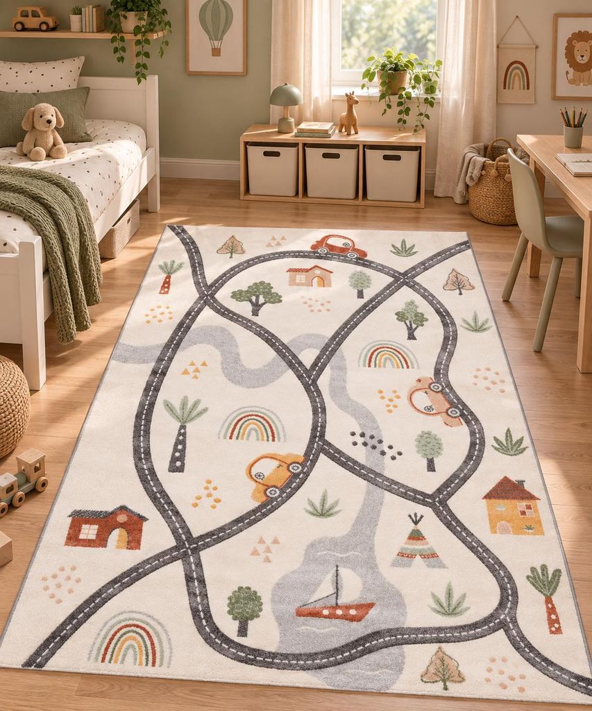 Kinder Teppich Maui Kids Village Bunt Straße Autos, Produktbild 