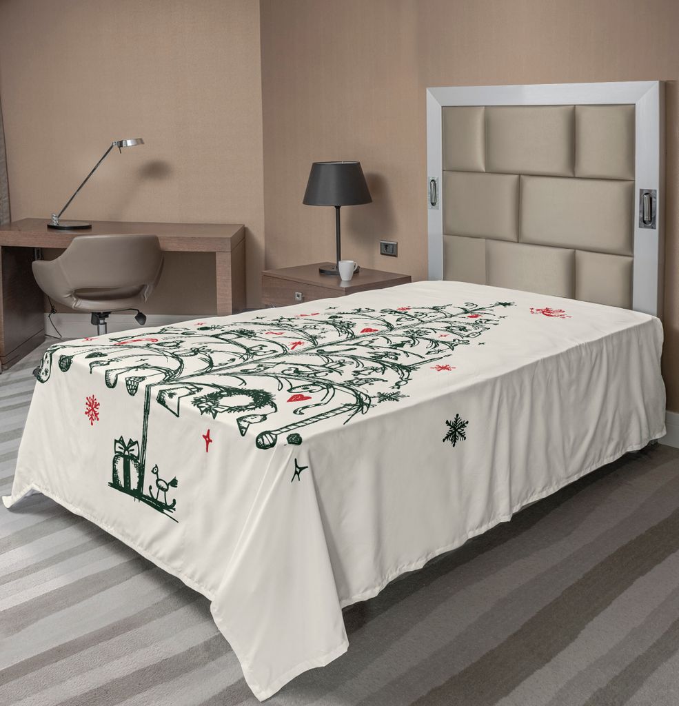 ABAKUHAUS Weihnachten Bettlaken, Feen mit Zauberstäben und Baum Hand gezeichnete Art mit Kranz und Strümpfe Bild, weiches bequemes oberes Bettlak...