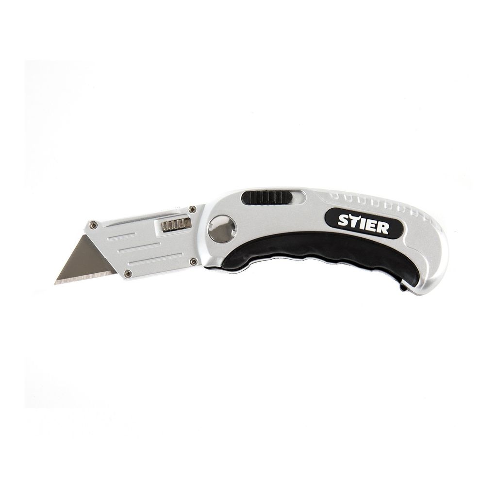 STIER Klappmesser, Cuttermesser, Arbeitsmesser, wechselbare Trapezklinge, ergonomischer Komfortgriff, Einklappmechanismus, Kleines Format, Geringes...
